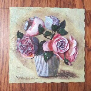 C. Winterle Olson 3D Tile ROSES +Planter Wall Hanging Plaque Bathroom Decorative